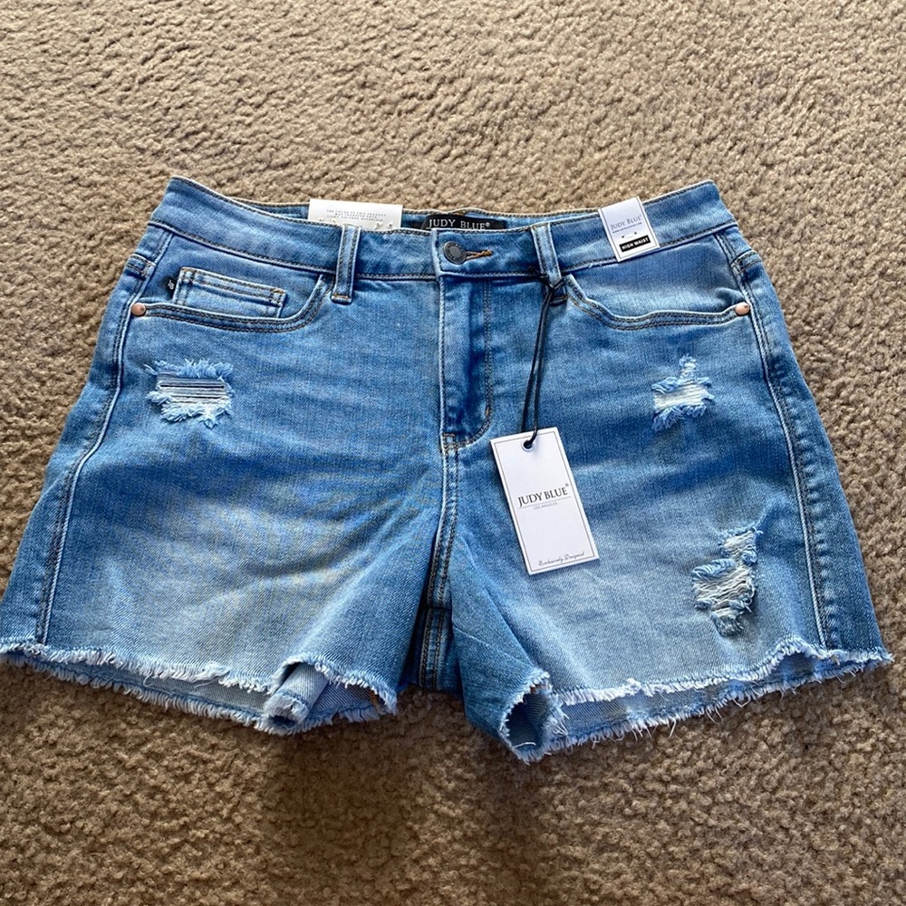 Medium Blue Wash Judy Blue High Waisted Shorts